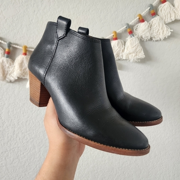 Madewell Billie Zip Ankle Black Leather Block Heel Bootie Minimalist Casual 6.5 - Picture 1 of 10